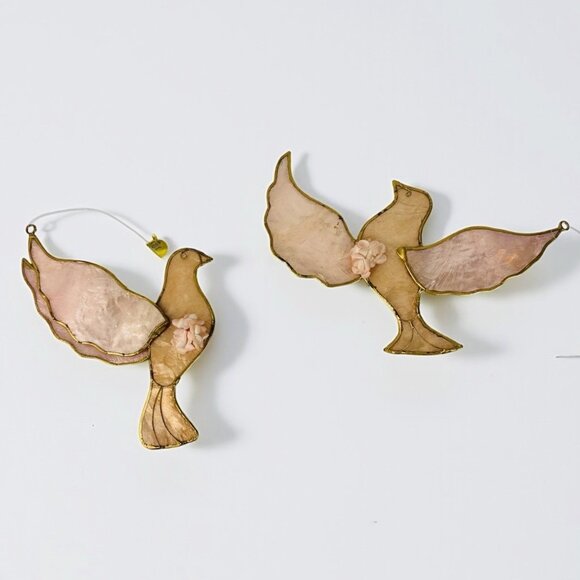 Vintage Silvestri Capiz Shell Dove Ornaments Set of 2 - Picture 1 of 10